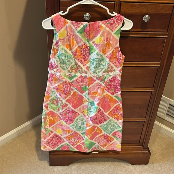 Lilly Pulitzer Sleeveless Floral Multicolor Dress, sz 6, pink/green/white/orange - Picture 6 of 9